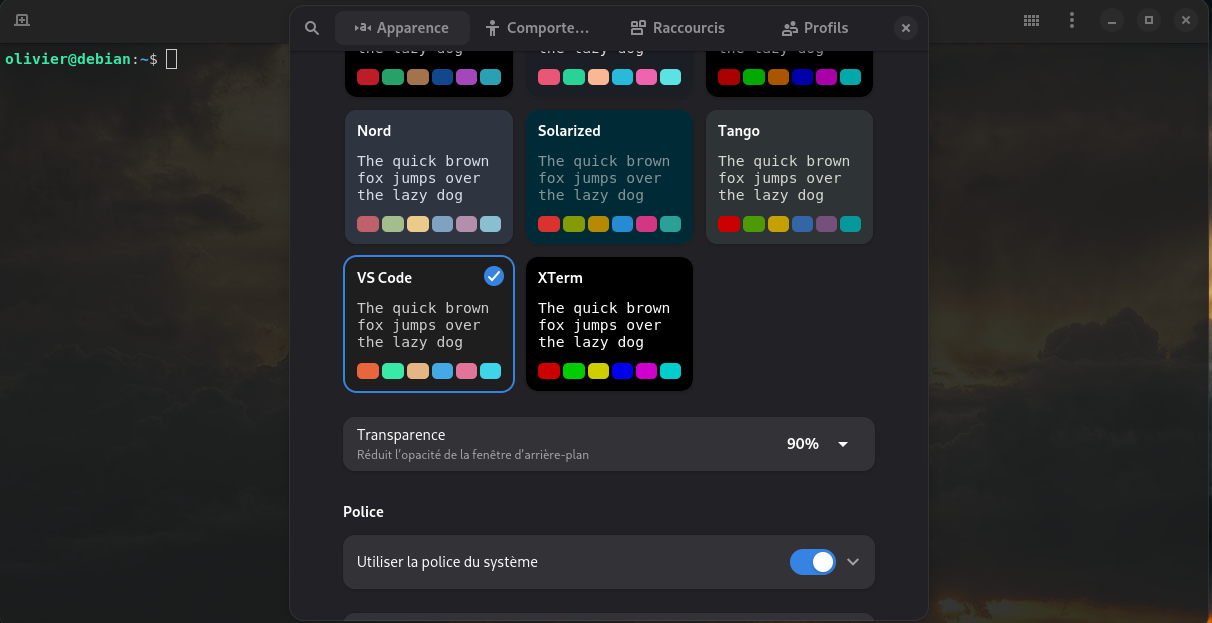 Activer la transparence de Ptyxis